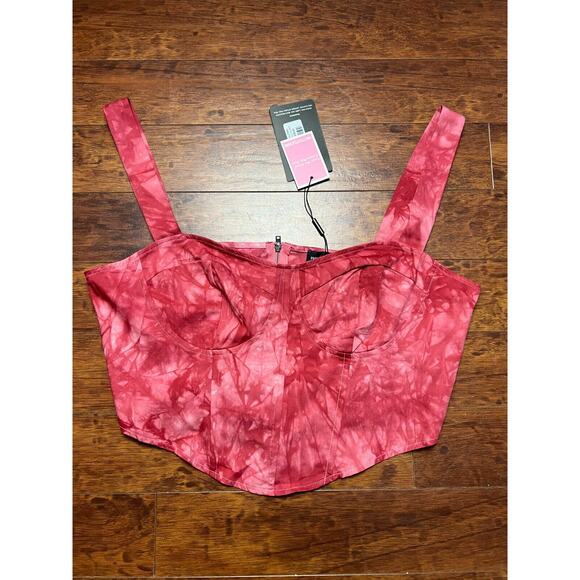 NWT Pretty Little Thing Shape Pink Tie Dye Woven Corset Crop Top - Sz US 10 - Picture 7 of 8